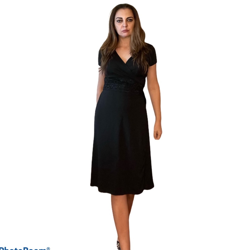 Emma James Black Lace Wrap Midi Dress M